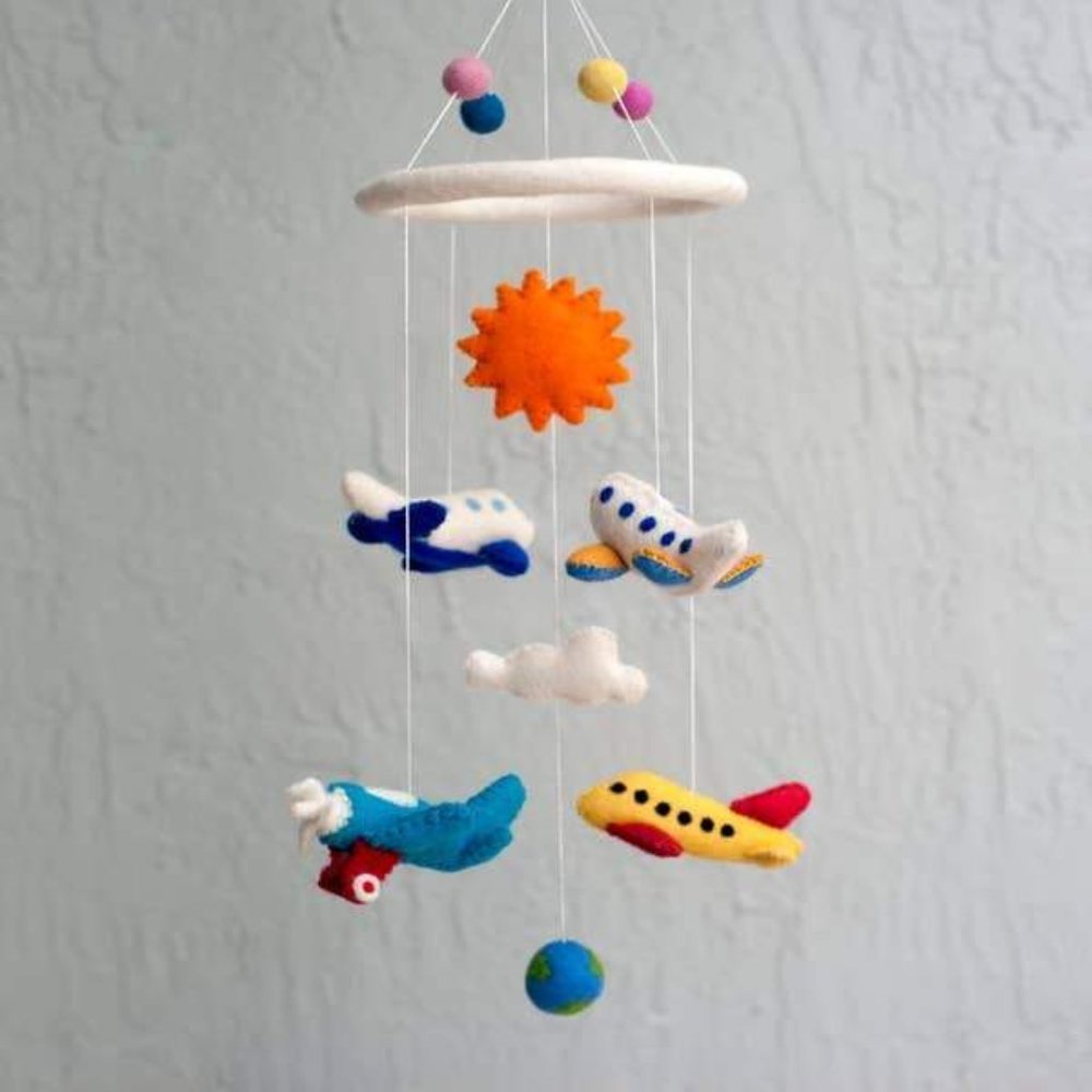 Felted Wool Flying Airplane Baby Crib Mobile